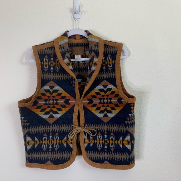 Pendleton 100% virgin wool southwestern print tie front crop vest L - Picture 1 of 7